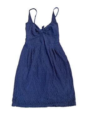 Never Worn Free People blue black lace overlay knit dress bow tie back S M